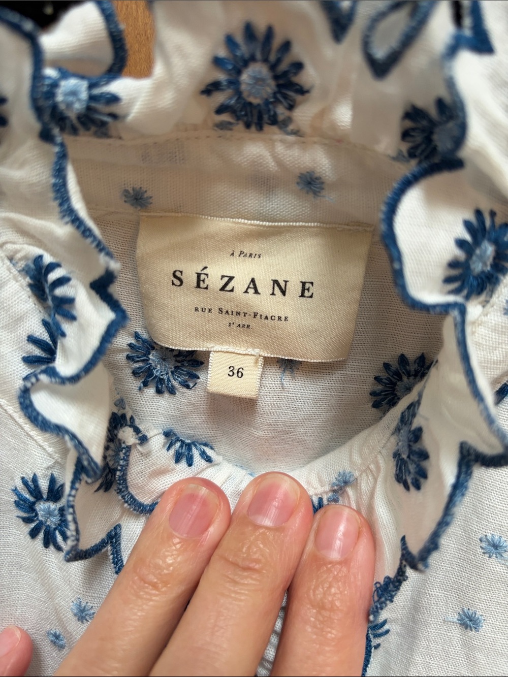 Sezane Caro Shirt Blue Embroidery - Size 4 - Picture 5 of 5